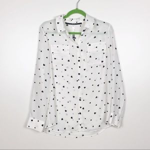 Kensie sheer white blouse with navy hearts. Size M